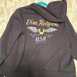 True Religion Black hoodie with Gold Design and white rhinestones